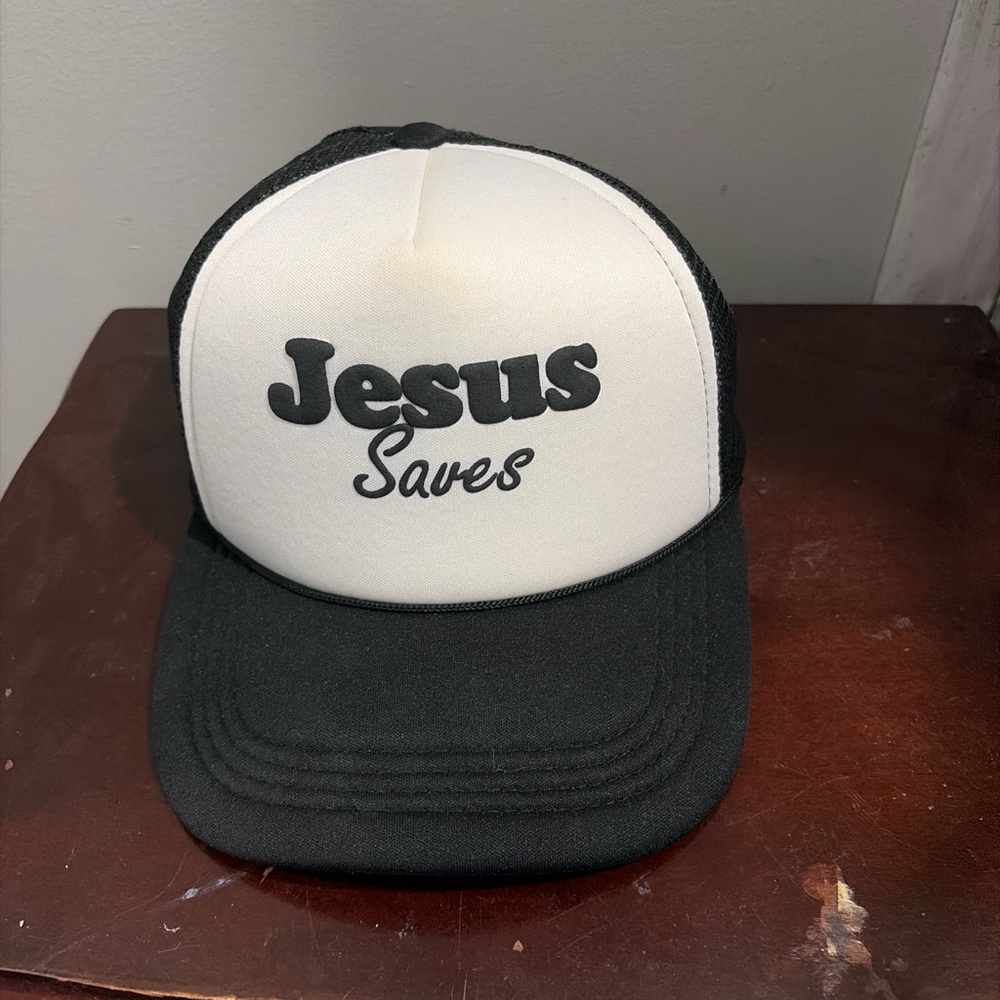 Jesus Saves Black & White Foam Trucker Hat